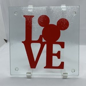 Glass Cutting Board Trivet Mickey Mouse Love